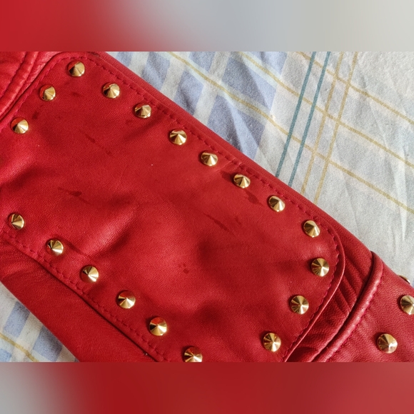 Flo Clo red leather fur studded jacket size 42 - Picture 12 of 12